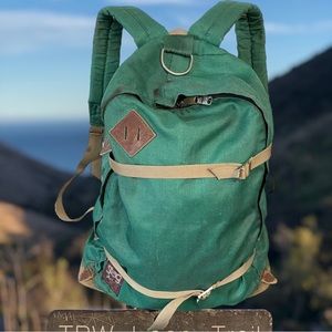 Stag Vintage Daypack Backpack Travel Bag Green Leather Base Commuter Pack Japan